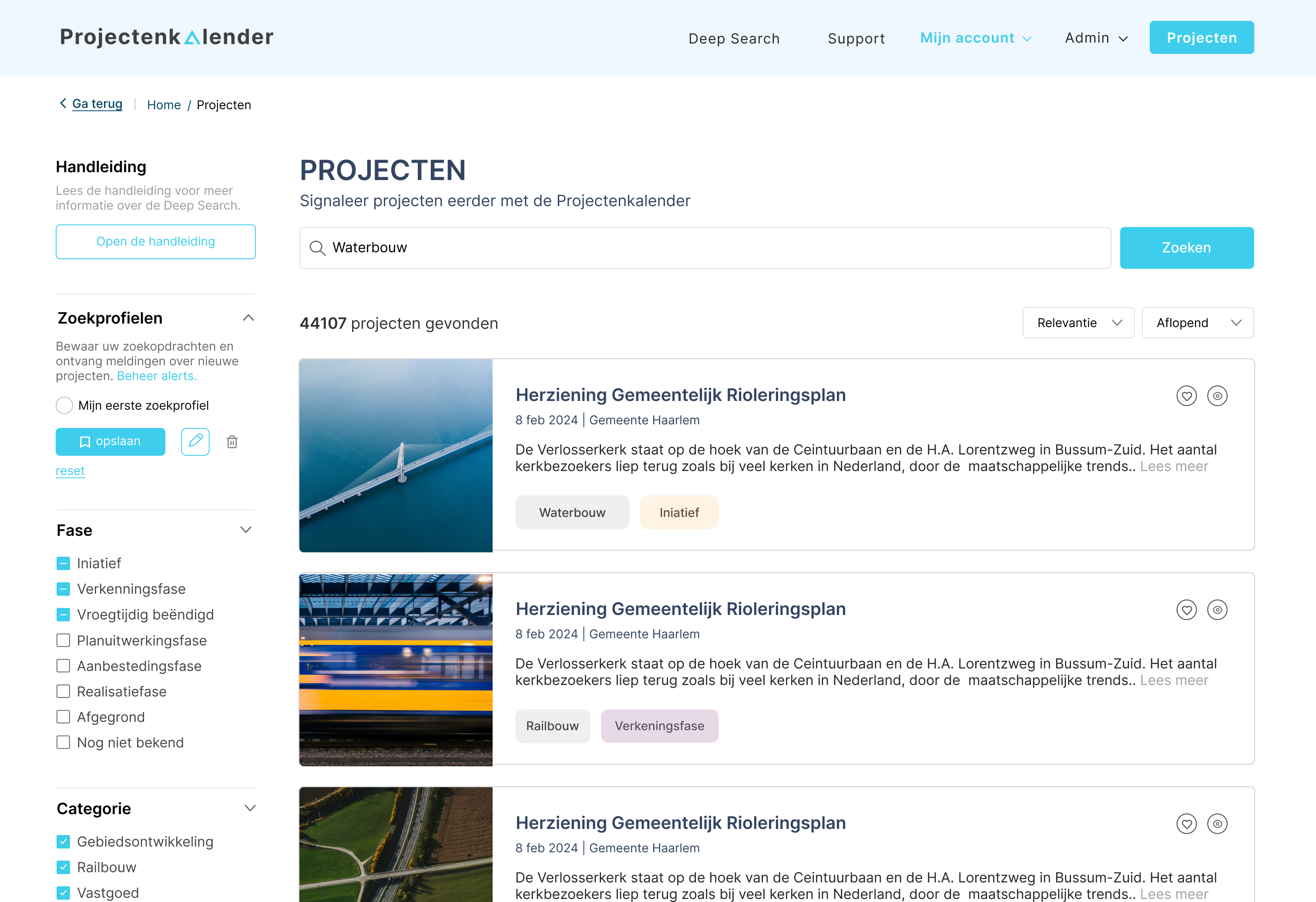 Projectenkalender scherm