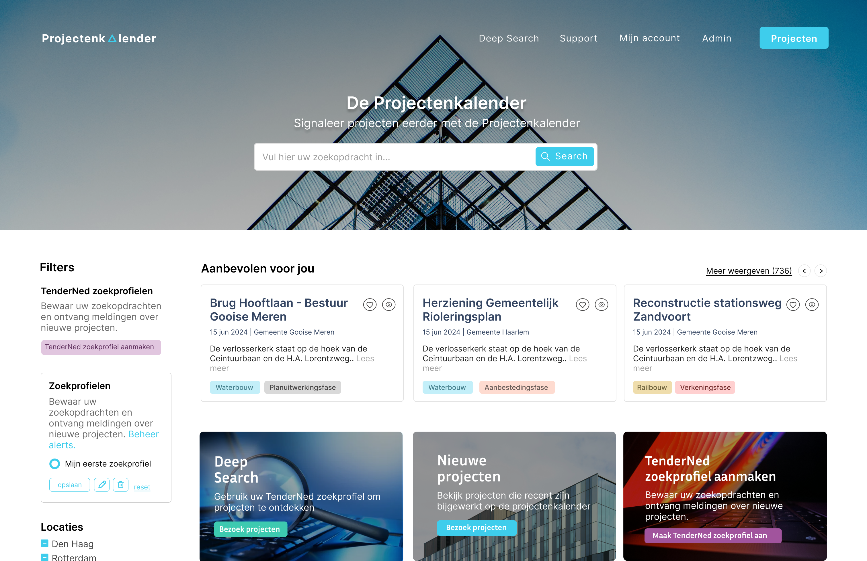 Projectenkalender scherm